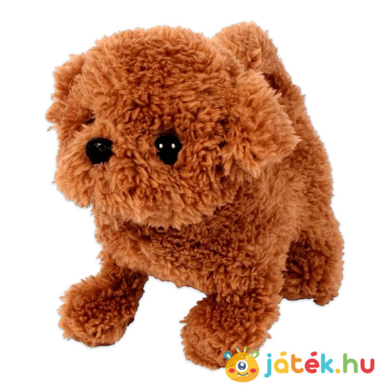 Podi, a sétáló, ugató Uszkár plüss kutyus kicsomagolva (20 cm)