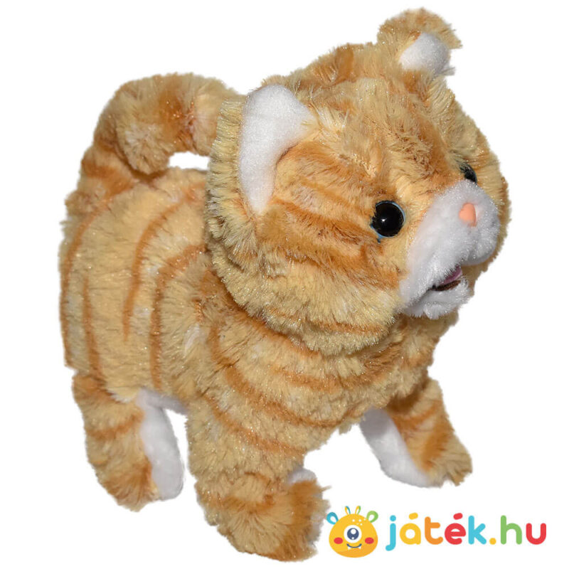 Füli, a sétáló, nyávogó skót lógófülű plüss cica balról (20 cm)
