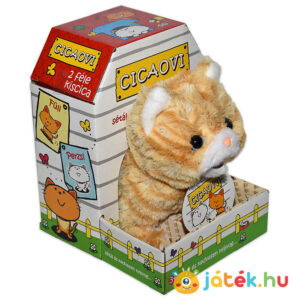 Füli, a sétáló, nyávogó skót lógófülű plüss cica dobozban balról (20 cm)