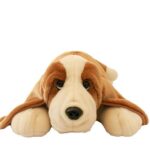 Fekvő, óriás, XXL méretű, élethű basset hound plüss kutya, 75 cm
