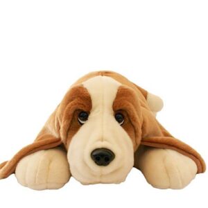 Fekvő, óriás, XXL méretű, élethű basset hound plüss kutya, 75 cm