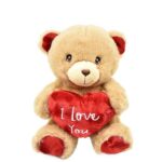 Barna Valentin plüss maci "I love you" feliratos szívvel, 15 cm (Keel Toys)