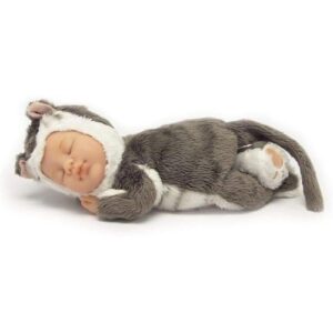 Anne Geddes: Puha testű babafigura, cica ruhában, 23 cm