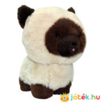 Álló barna-bézs színű sziámi plüss Teddy cica, 18 cm (Aurora)