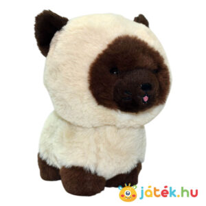 Álló barna-bézs színű sziámi plüss Teddy cica, 18 cm (Aurora)
