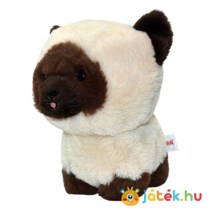 Álló barna-bézs színű sziámi plüss Teddy cica balról, 18 cm (Aurora)