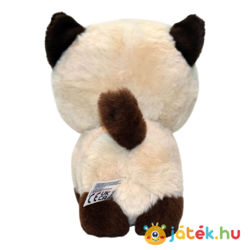 Álló barna-bézs színű sziámi plüss Teddy cica hátulról, 18 cm (Aurora)