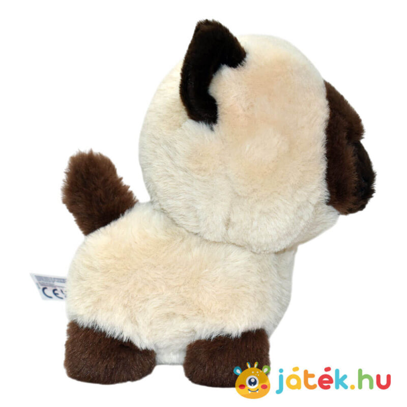 Álló barna-bézs színű sziámi plüss Teddy cica oldalról, 18 cm (Aurora)