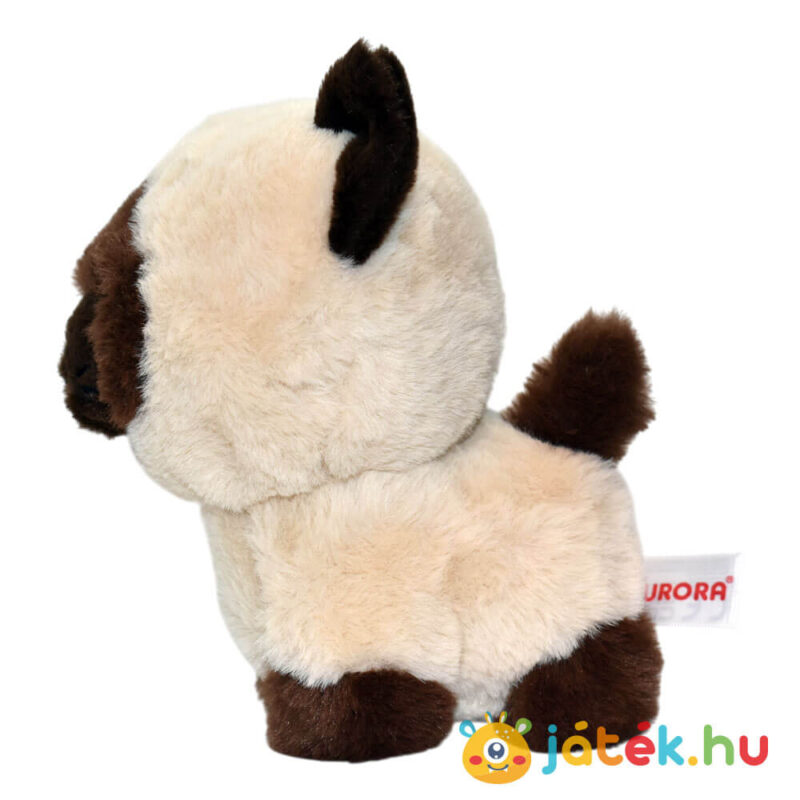Álló barna-bézs színű sziámi plüss Teddy cica oldalról, 18 cm (Aurora)