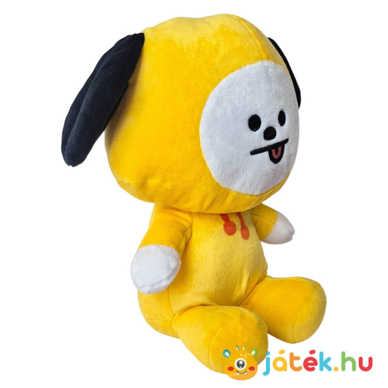 BT21: Chimmy, a sárga kapucnis kiskutya plüss jobbról, 26 cm (Jimin karaktere)