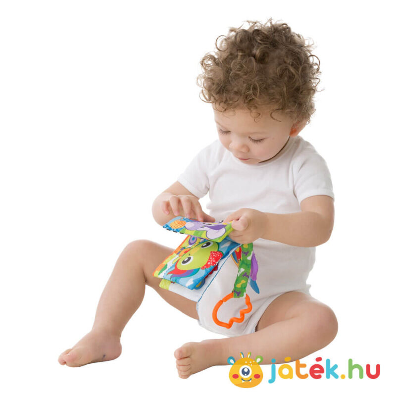 Egy nap a farmon, rágókás textilkönyv babáknak, zörgőpapírral, hanggal (Playgro)