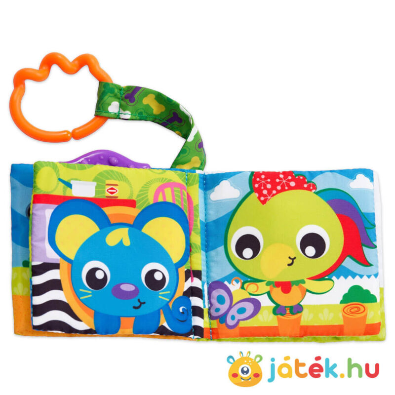 Egy nap a farmon, rágókás textilkönyv bébijáték belseje, zörgőpapírral, hanggal (Playgro)
