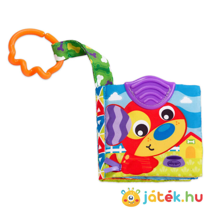Egy nap a farmon, rágókás textilkönyv bébijáték eleje, zörgőpapírral, hanggal (Playgro)