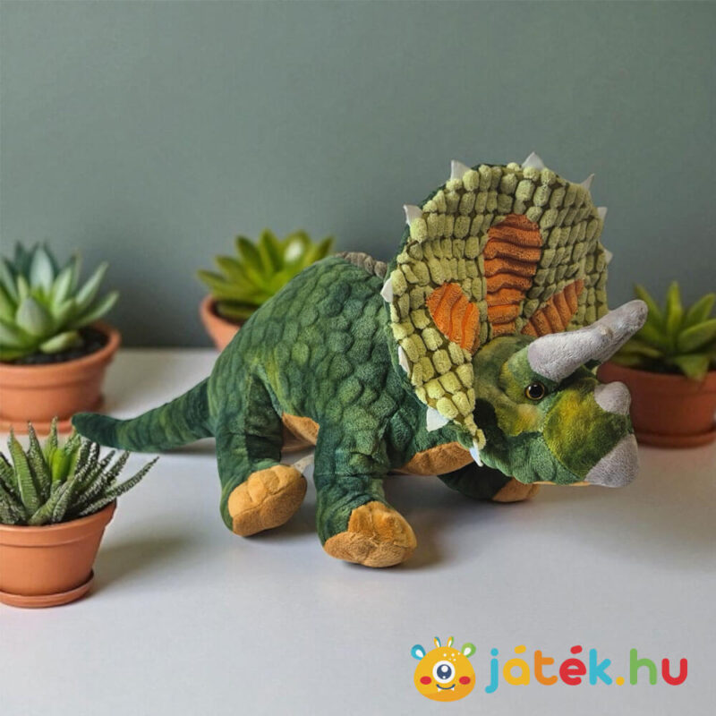 Élethű, átölelhető plüss triceratops dinoszaurusz az asztalon, 38 cm (Semo)