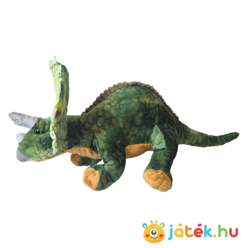 Élethű, átölelhető plüss triceratops dinoszaurusz oldalról, 38 cm (Semo)
