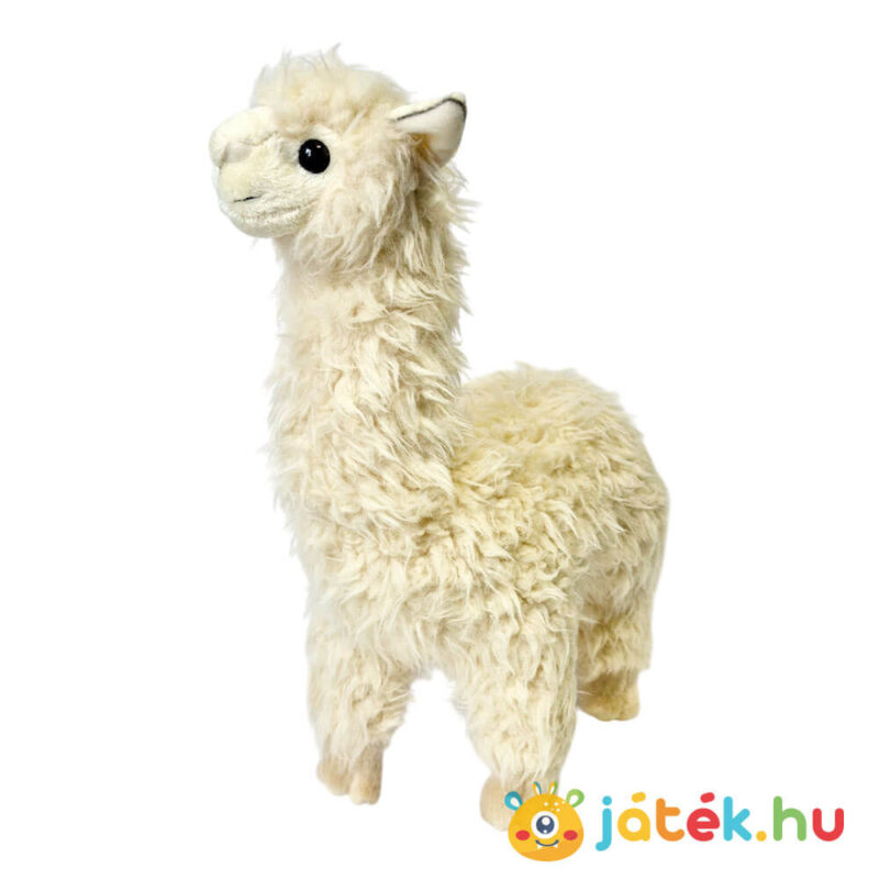 Élethű krém színű átölelhető plüss alpaka, balról (36 cm)