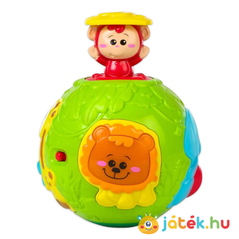 Világító dzsungel labda, hangot adó sétagolyó, készségfejlesztő bébijáték kibontva (Winfun)
