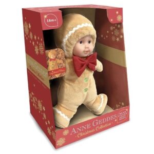 Anne Geddes: Puha testű babafigura, mézeskalács ruhában, 23 cm (Karácsonyi kollekció)
