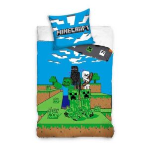 Minecraft: A mobok inváziója, mintás pamut ágyneműhuzat szett (70x90 cm párnahuzat + 140x200 cm paplanhuzat)