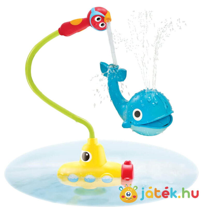 Bálnás, tengeralattjárós zuhanyállomás, készségfejlesztő fürdőjáték, játék közben (Yookidoo)