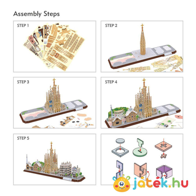 Barcelona: 186 db-os 3D puzzle lépései (CubicFun)