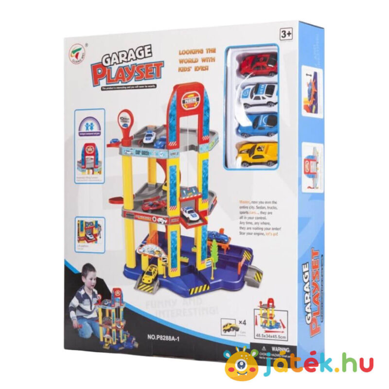 Emeletes parkolóház doboza, 4 autóval (46 cm)