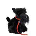 Élethű fekete plüss schnauzer kutya pórázzal, 30 cm (Rappa)