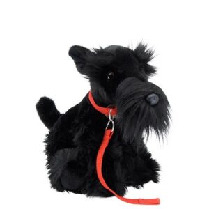 Élethű fekete plüss schnauzer kutya pórázzal, 30 cm (Rappa)