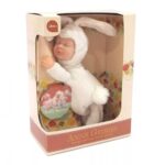 Anne Geddes: Puha testű babafigura, fehér nyuszi ruhában, 23 cm