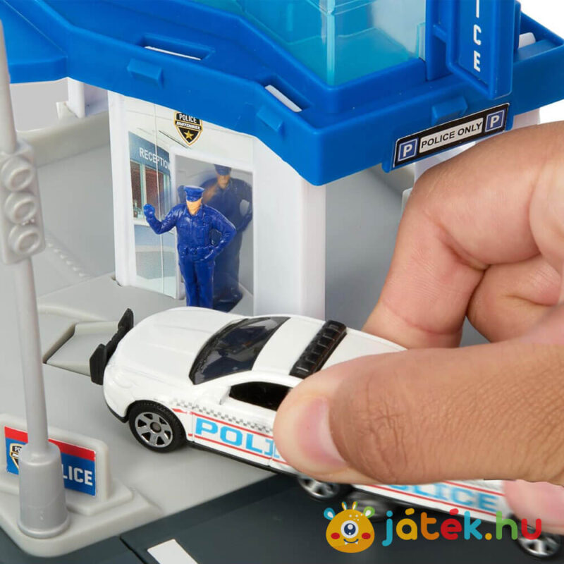 Matchbox: Városi pálya bejárata: Rendőrség sorompója, 1:64 méretarányú Ford Police Interceptor rendőrautóval