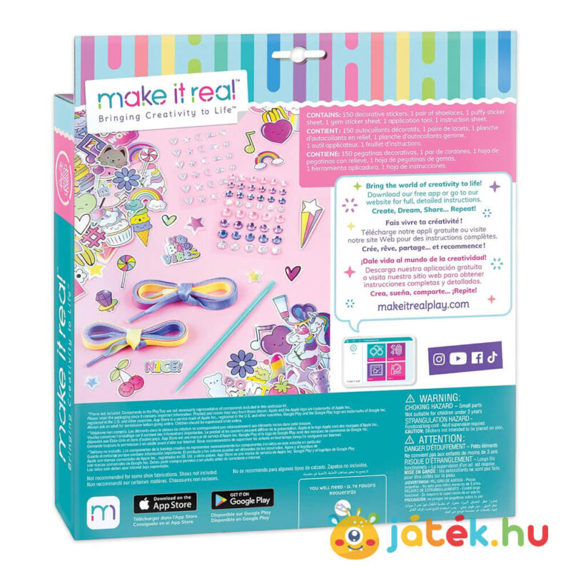Matricás cipődíszítő kreatív készlet doboza, hátulról: A szivárványos út divatja (Make it Real, Sticker Chic)