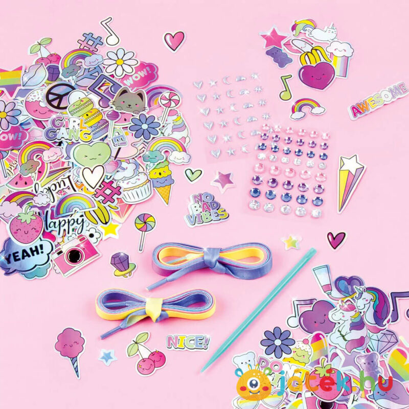 Matricás cipődíszítő kreatív készlet tartalma: A szivárványos út divatja (Make it Real, Sticker Chic)