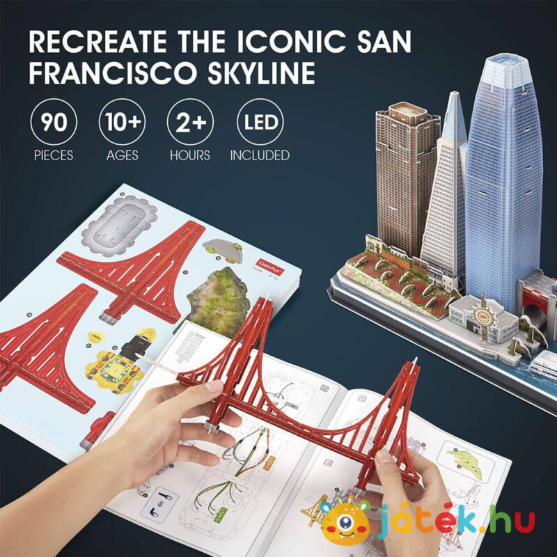 San Francisco: 90 db-os 3D puzzle, építés közben, LED világítással (CubicFun)