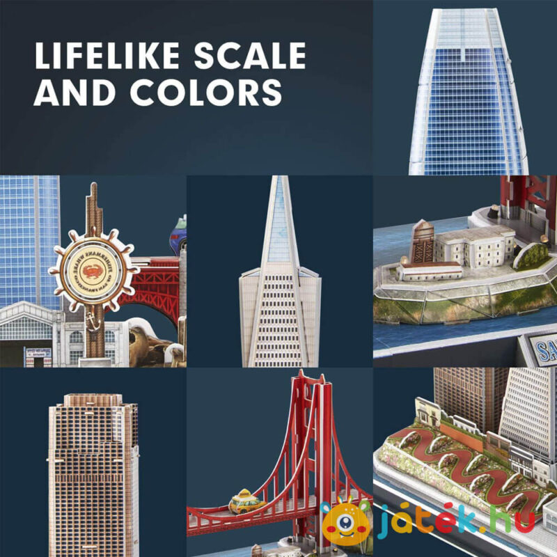 San Francisco: 90 db-os 3D puzzle részletei, LED világítással (CubicFun)