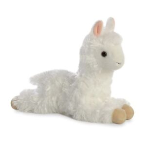 Élethű fehér, fekvő plüss alpaka, 20 cm (Aurora)