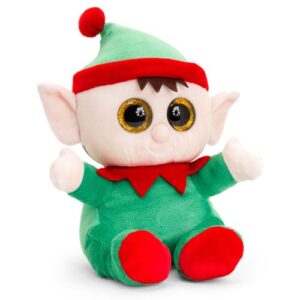 Csillogó szemű, ülő karácsonyi plüss manó, 25 cm (Animotsu, Keel Toys)