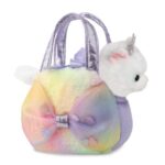 Fehér hercegnő plüss cica kis táskában, 20 cm (Aurora, Big Bow)