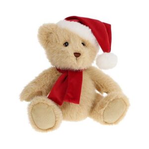 Karácsonyi plüss maci sállal és mikulás sapkában, 20 cm (Keel Toys)