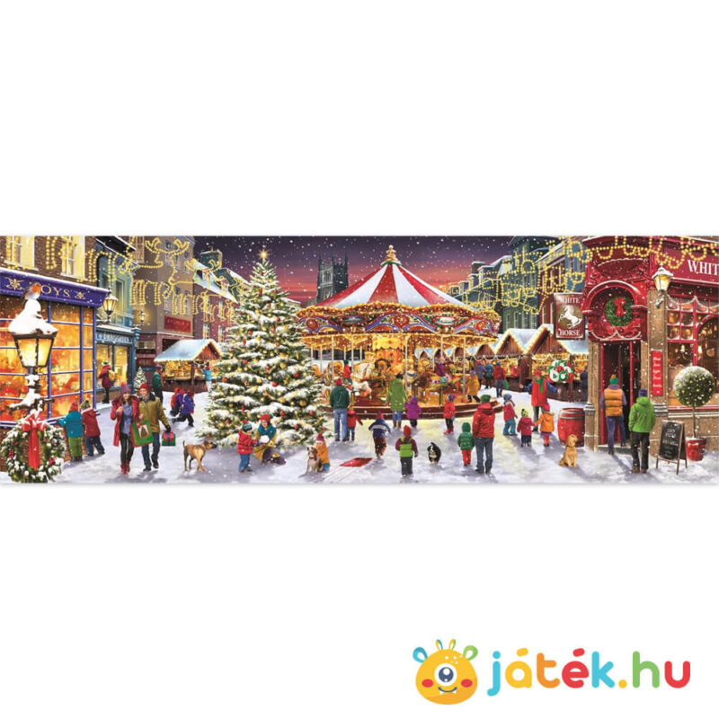 Meghitt karácsonyi vásár, 1000 db-os panoráma puzzle képe (Clementoni Christmas Collection, 39928)