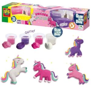 Unikornis gyurma sötétben világító és csillogó színnel, 4 db-os (SES)