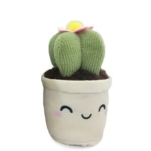 Mosolygós plüss kaktusz krém színű cserépben, 28 cm