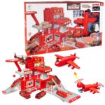 Tűzoltóállomás zenélő, világító világítótoronnyal, repülővel, kisautókkal