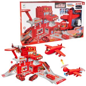 Tűzoltóállomás zenélő, világító világítótoronnyal, repülővel, kisautókkal