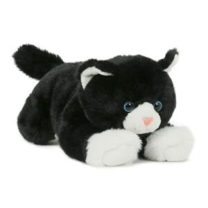 Élethű fekvő fekete-fehér plüss cica, 25 cm (Semo)
