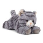 Élethű fekvő szürke plüss cica, 25 cm (Semo)