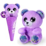 COCO Surprise: Fizzy, a tölcséres, csillogó szemű lila plüss maci, 15 cm