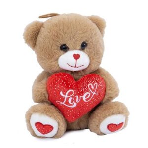 Szerelmes, barna maci plüss szívvel, szívecskés tappancsokkal, 15 cm