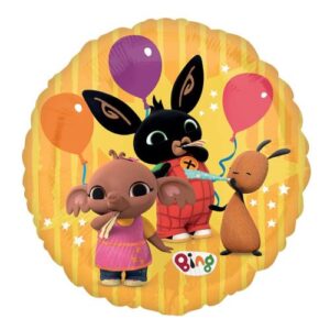 Bing nyuszi és barátai: Sárga színű Bing, Sula és Flop mintás, kerek fólia lufi, 43 cm