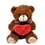 Szerelmes, masnis barna plüss maci szívvel, 20 cm