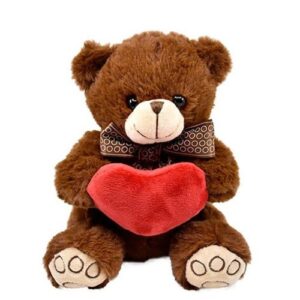 Szerelmes, masnis barna plüss maci szívvel, 20 cm